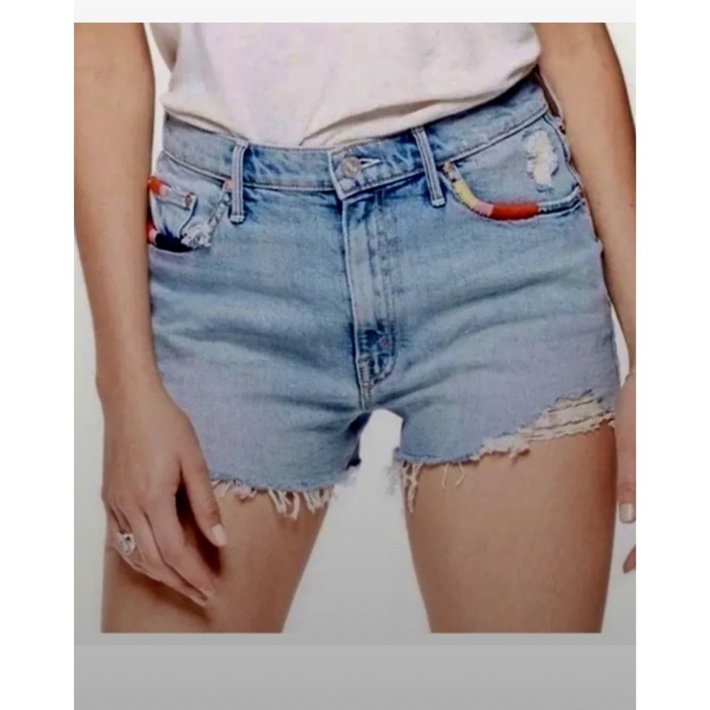 MOTHER Easy Does It Short Boho 90s Festival Women 26 Distressed Embroidered